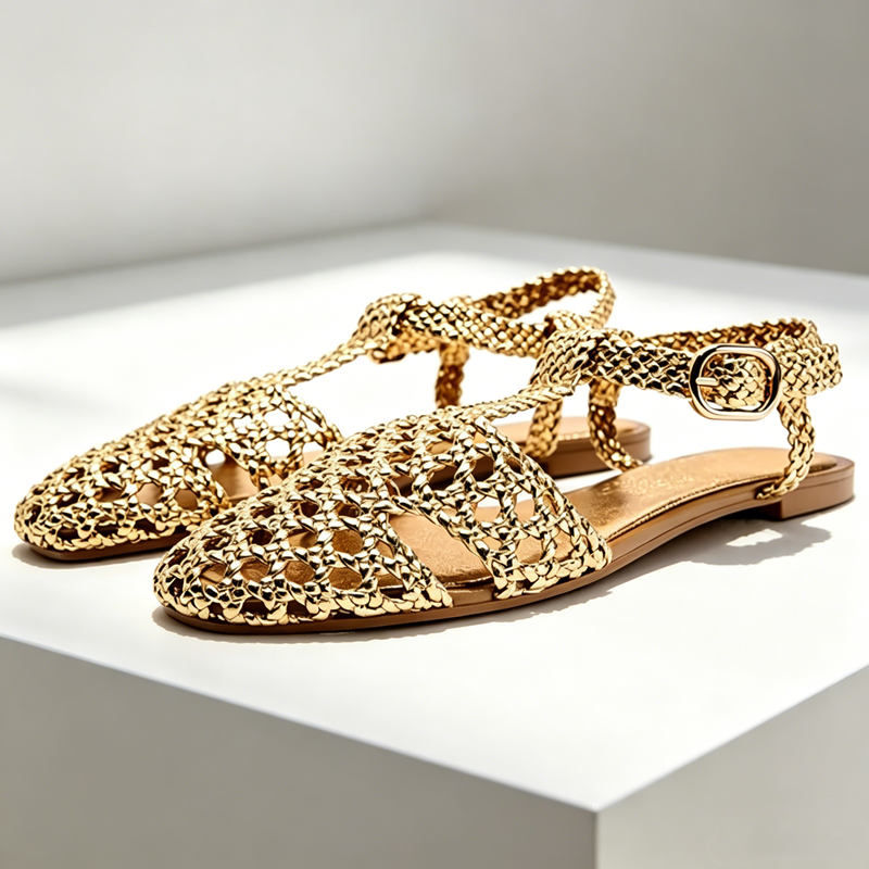 Golden Mesh Woven Flat Sandals - Mesh Strap Metal recensie en prijs