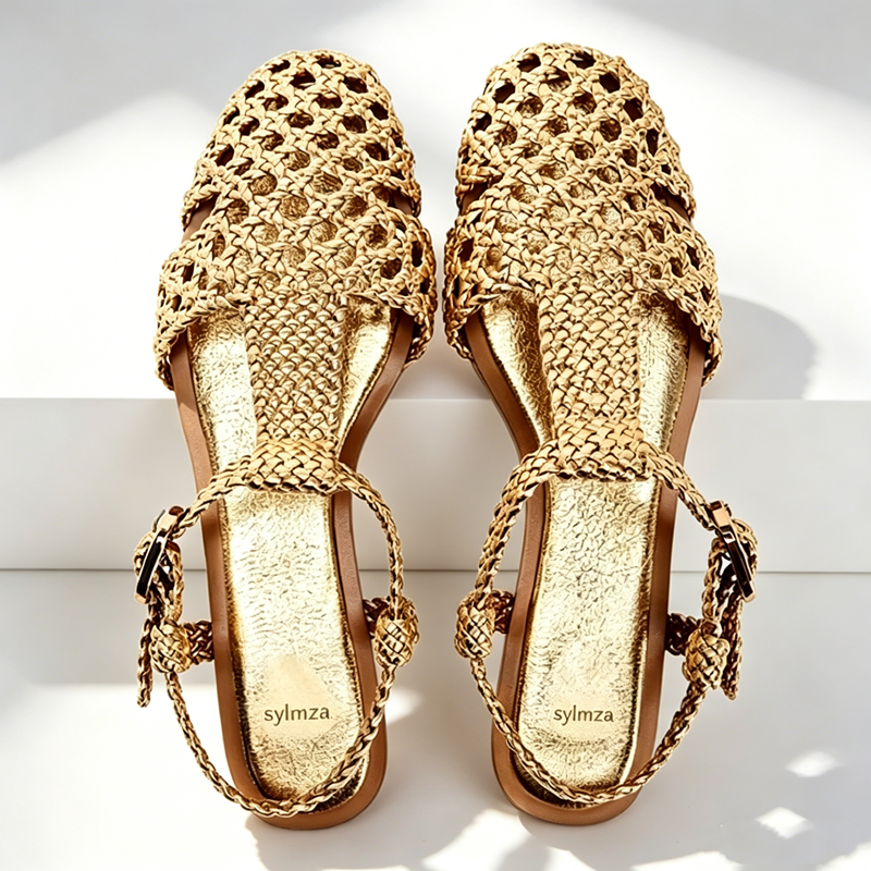 Golden Mesh Woven Flat Sandals - Mesh Strap Metal recensie en prijs