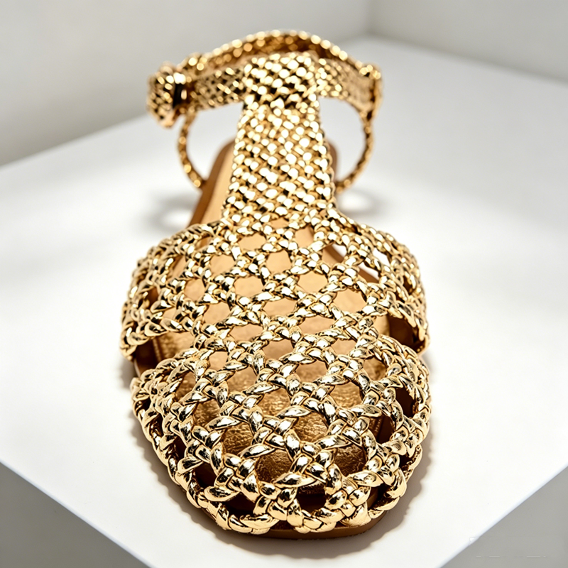 Golden Mesh Woven Flat Sandals - Mesh Strap Metal recensie en prijs