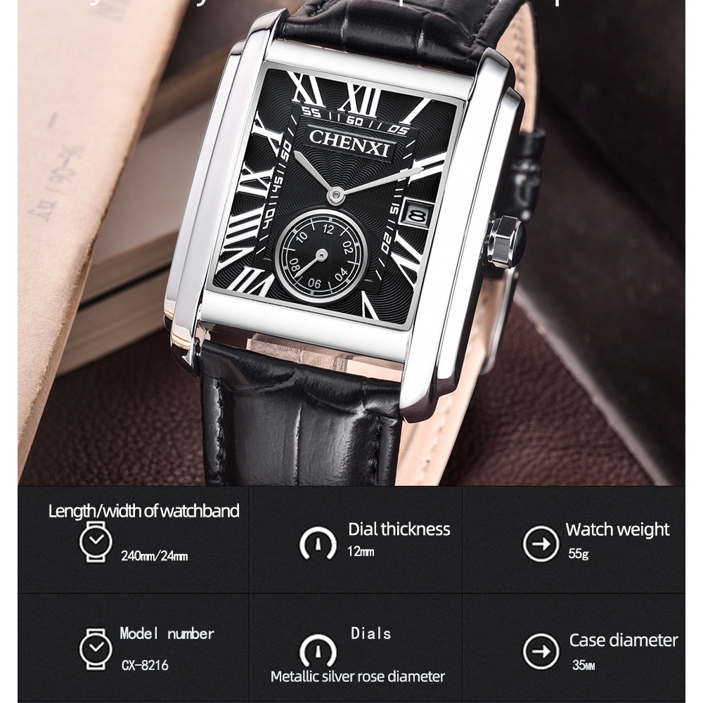 CHENXI 8216 Fashion Classic Sq - Leather Watch Band Men recensie en prijs