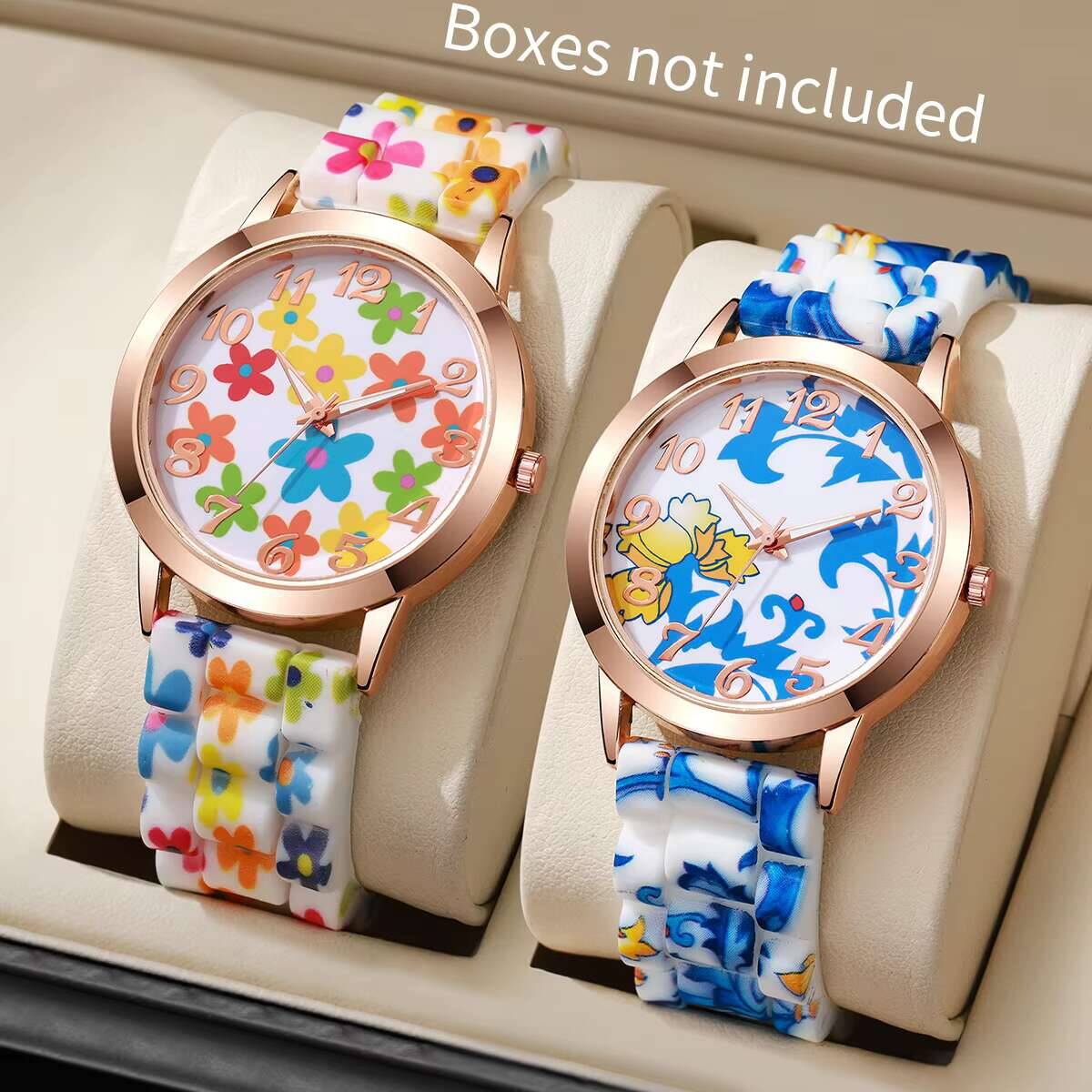 2PCS Fashion Flower Printed Wo - Silicone Band Women recensie en prijs