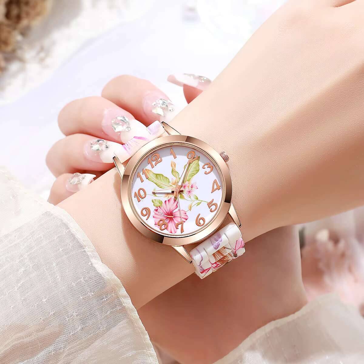 2PCS Fashion Flower Printed Wo - Silicone Band Women recensie en prijs