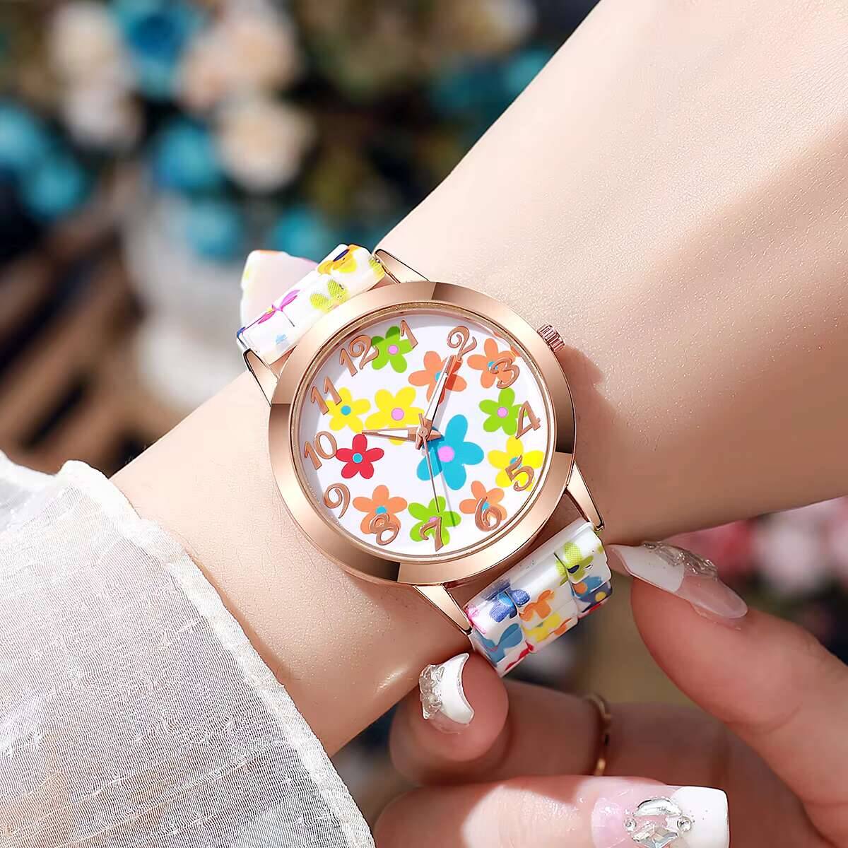 2PCS Fashion Flower Printed Wo - Silicone Band Women recensie en prijs
